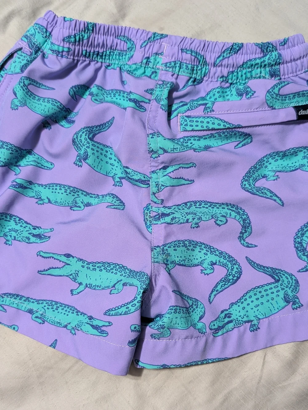 Kids Purple Alligator Print Swim Trunks